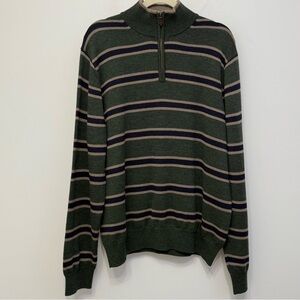 Brooks Brothers Green Stripe Extra Fine Merino Wool Quarter Zip Sweater Men’s XL